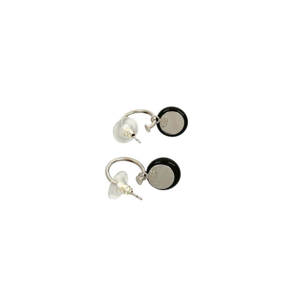 CHANEL Coco Mark Motif Plastic Plated Earrings, Silver/Black, 61801 - Picture 5 of 5